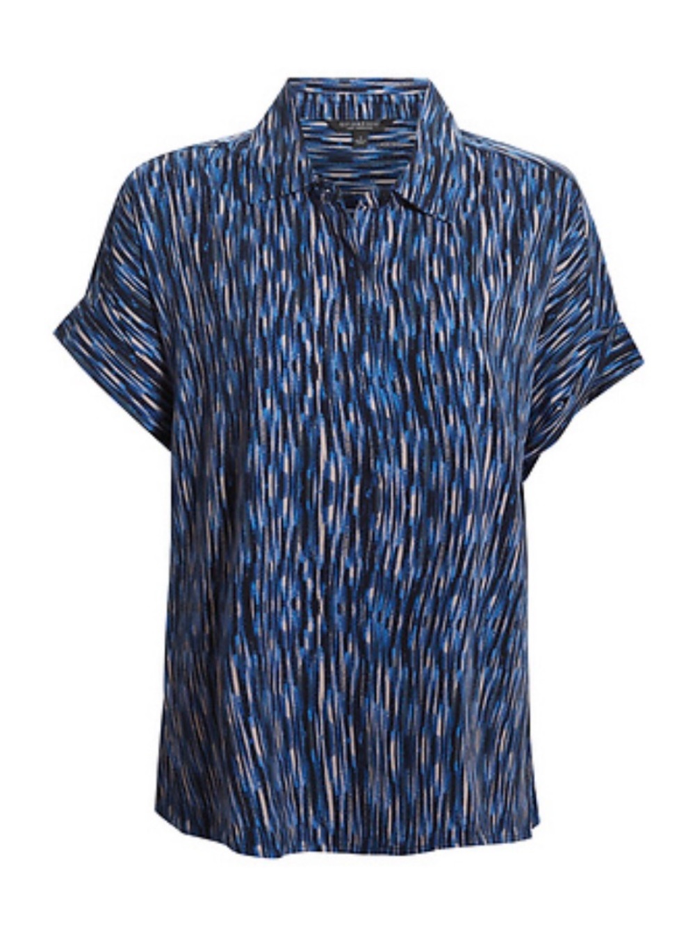 NWT  Womens LIverpool Blue Patterned Short Sleeve Button-Up Blouse size L